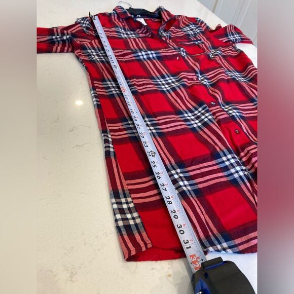 Stars Above 100% Cotton Perfectly Cozy Flannel Red Plaid Long Sleeve Sleep Shirt - Picture 6 of 8